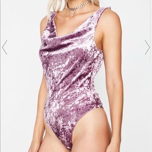 Purple velvet body suit